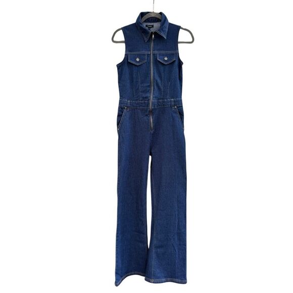 NWT Bebe Women's The Feminine Utility Jumpsuit in Denim Indigo Blue Size Medium - Picture 4 of 10